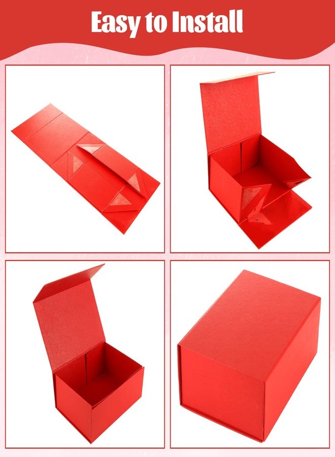LOLYSIC 5 Pack Red Gift Box with Magnetic Closure Lid, 10x7x4 Inch Premium Checkered Red Folding gift Boxes for Jewelry, Wedding Favors, Christmas Gifts, Birthday Party Decorations, 250x180x100mm - Image 2